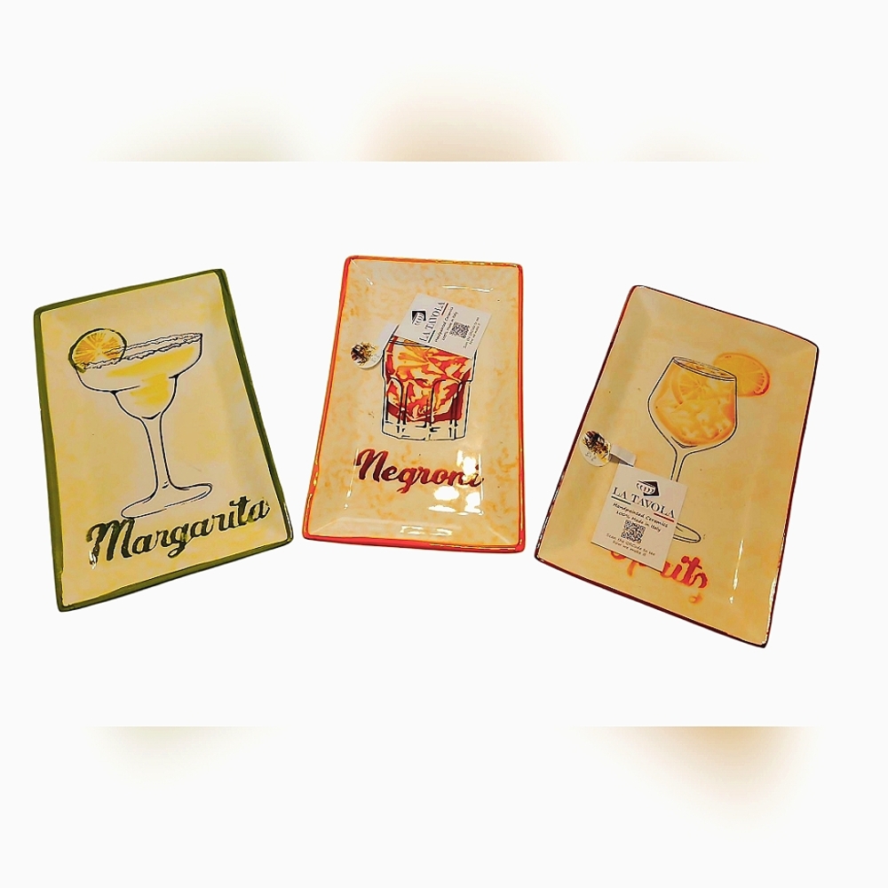 New‎ Handpainted Ceramic Set of THREE SERVING PARTY TRAYS BY LA TAVOLA
